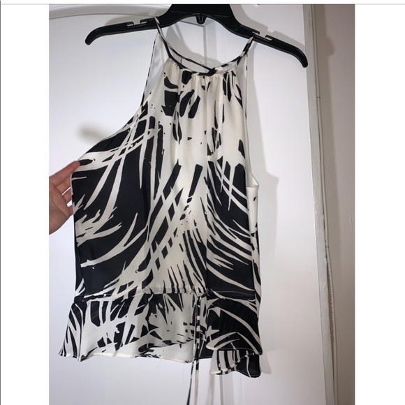 Parker Tops - New Parker Palm Print Silk Black White Cordoba Halter Tank S ($198 Retail).